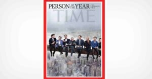 Time magazine cover titled "Person of the Year: The Architects 04.41," showing several people in suits sitting on a steel beam high above a city, referencing the famous “Lunch atop a Skyscraper” photo.