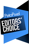 PetaPixel Editors' Choice badge featuring bold white text on layered blue and black geometric shapes.
